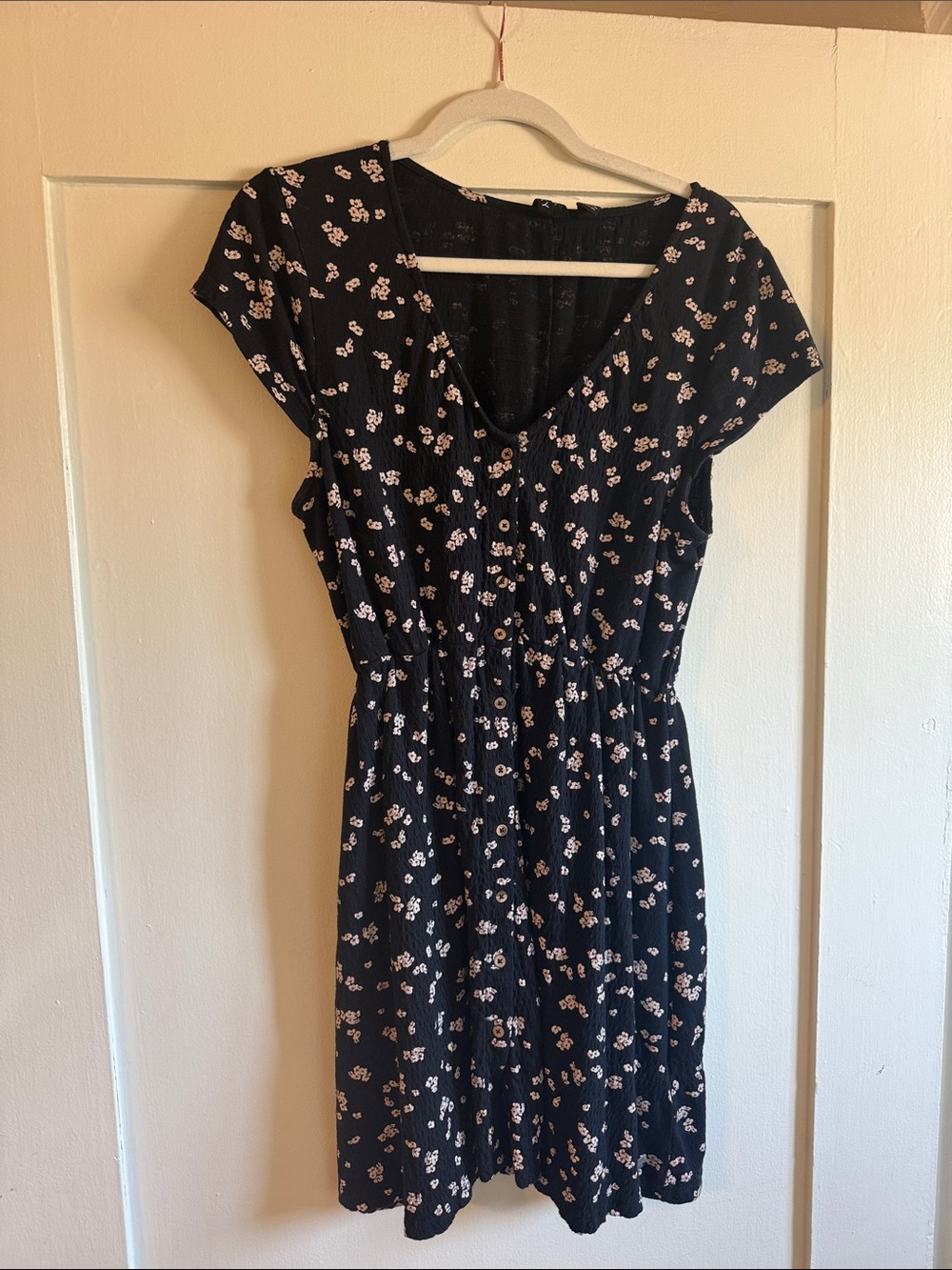 Vintage Black Midi Dress with Pink Floral Print